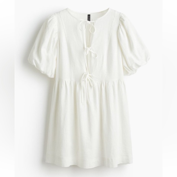 H&M Linen Puff Sleeve Mini Dress in Women’s XL - Picture 1 of 7